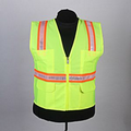 Safety Vest, Solid Polyester 6 Pocket with Stripes, Green